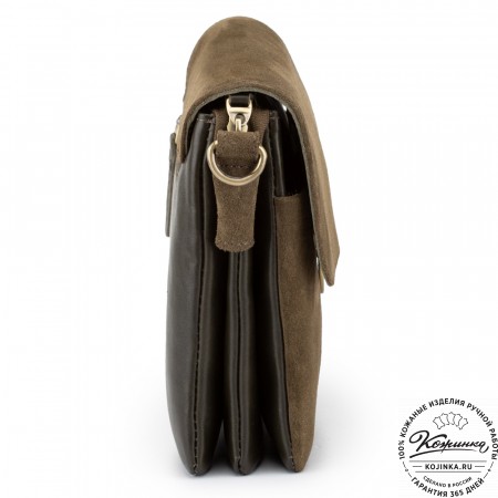 Женская сумка из кожи и замши  "Мишель мини" (хаки)