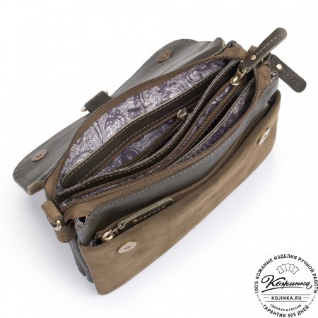 Женская сумка из кожи и замши  "Мишель мини" (хаки)