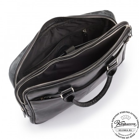 Деловая кожаная сумка "Рудольф" (чёрный антик)