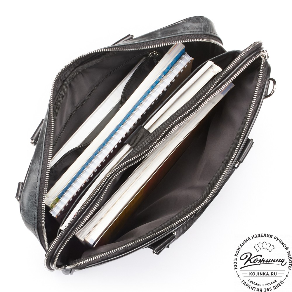 Деловая кожаная сумка "Рудольф" (чёрный антик)