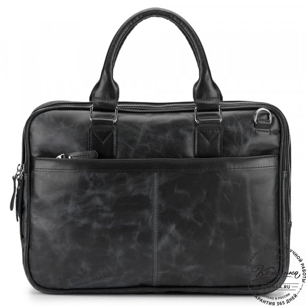 Деловая кожаная сумка "Рудольф" (чёрный антик). фото 1