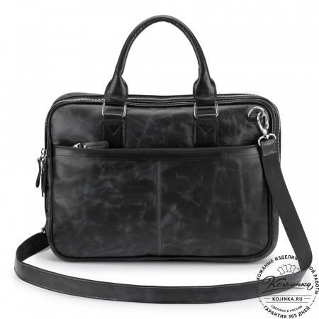 Деловая кожаная сумка "Рудольф" (чёрный антик)