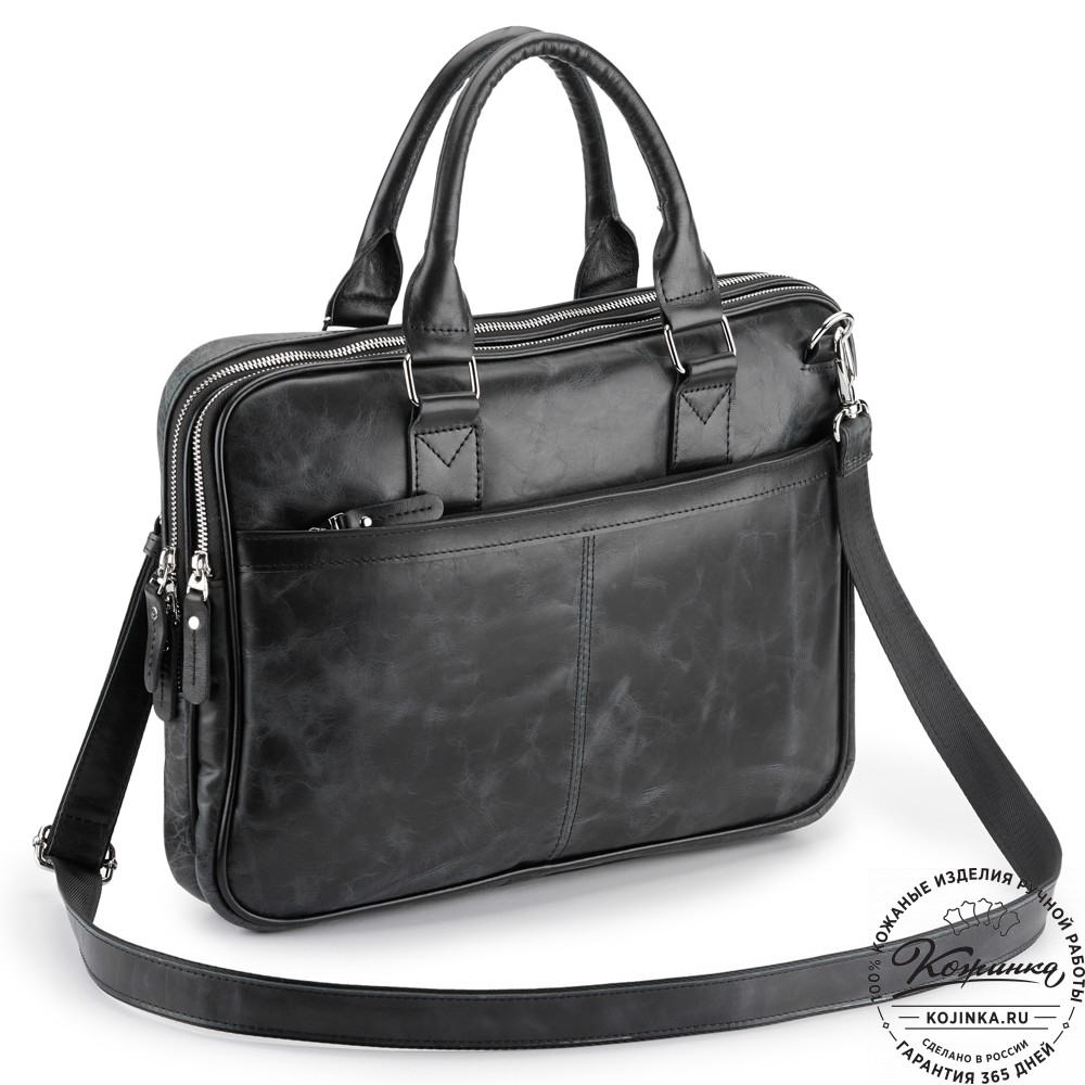 Деловая кожаная сумка "Рудольф" (чёрный антик)