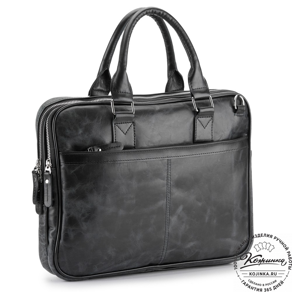 Деловая кожаная сумка "Рудольф" (чёрный антик)