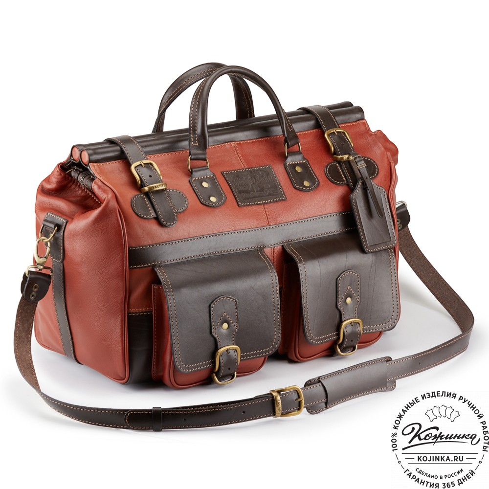Кожаный дорожный саквояж "Большой" (светло-коричневый)