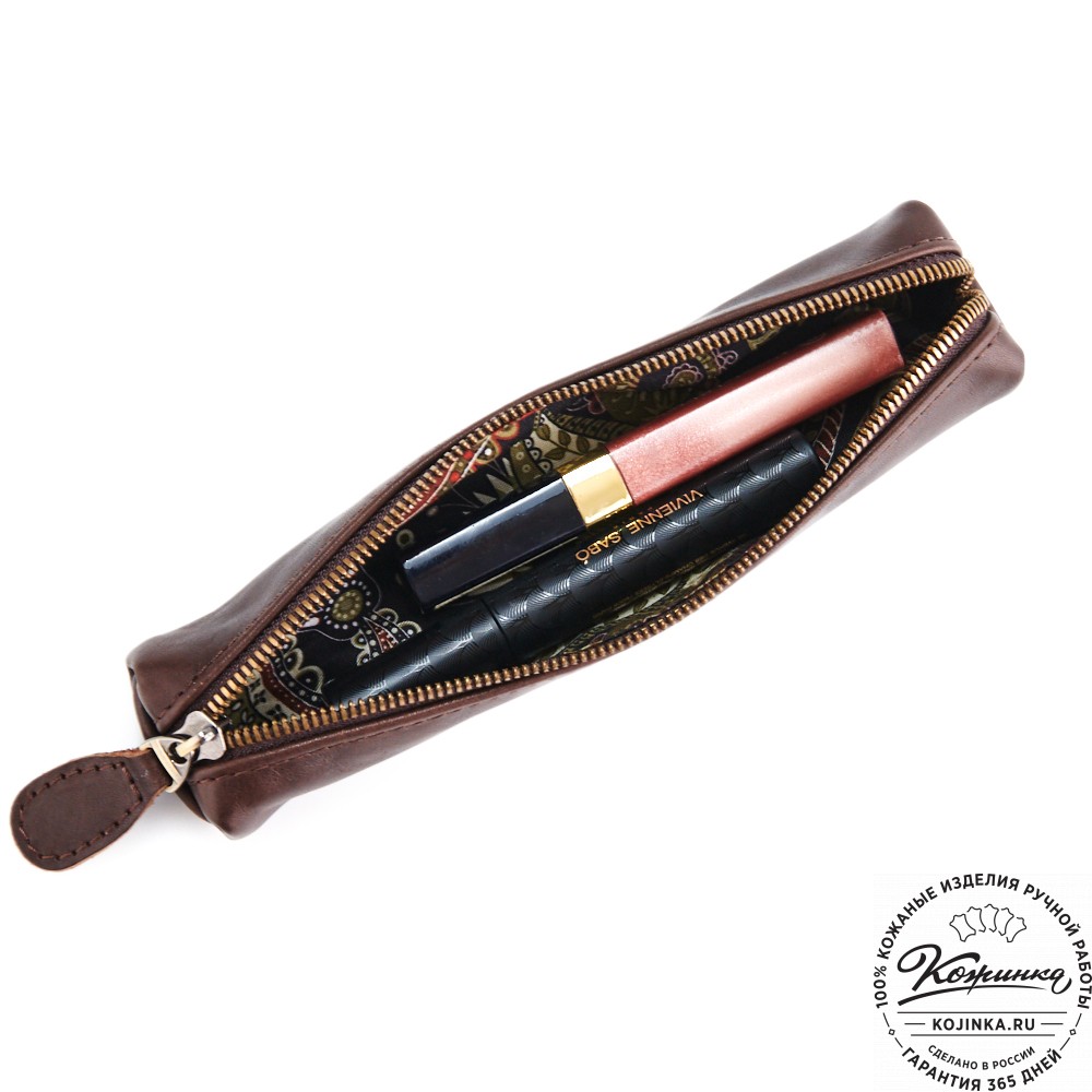 Кожаная мини-косметичка "Лонг" (коричневая)