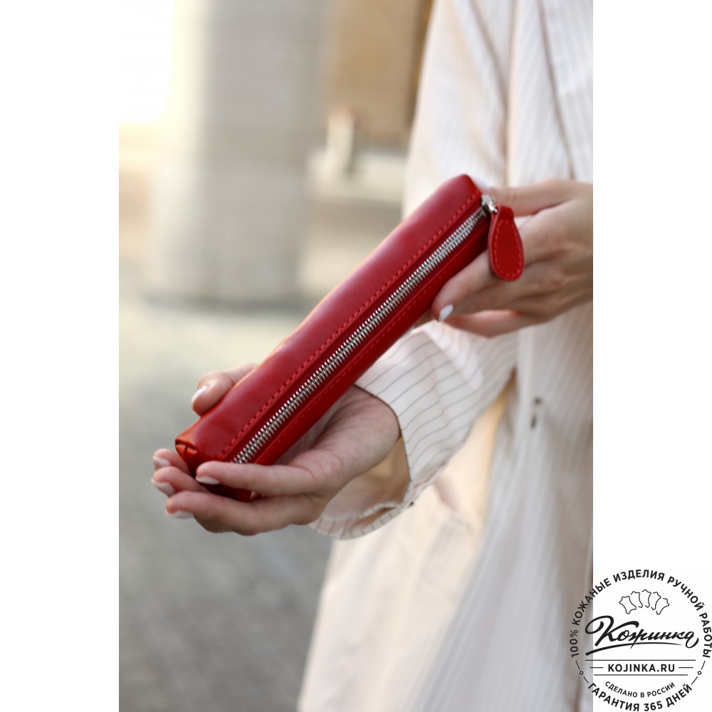 Кожаная мини-косметичка "Лонг" (красная)