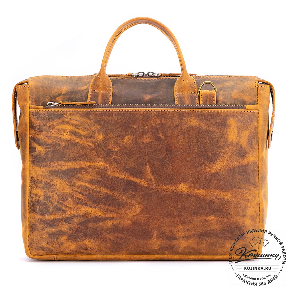 Кожаная деловая сумка "Гранд" (рыжий крейзи)