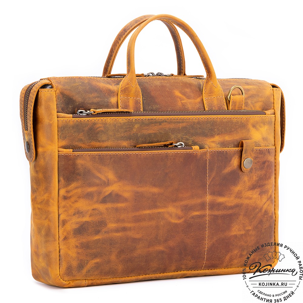 Кожаная деловая сумка "Гранд" (рыжий крейзи)