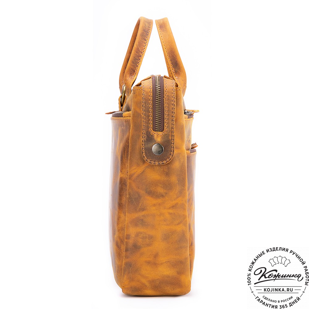 Кожаная деловая сумка "Гранд" (рыжий крейзи)