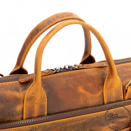 Кожаная деловая сумка "Гранд" (рыжий крейзи)
