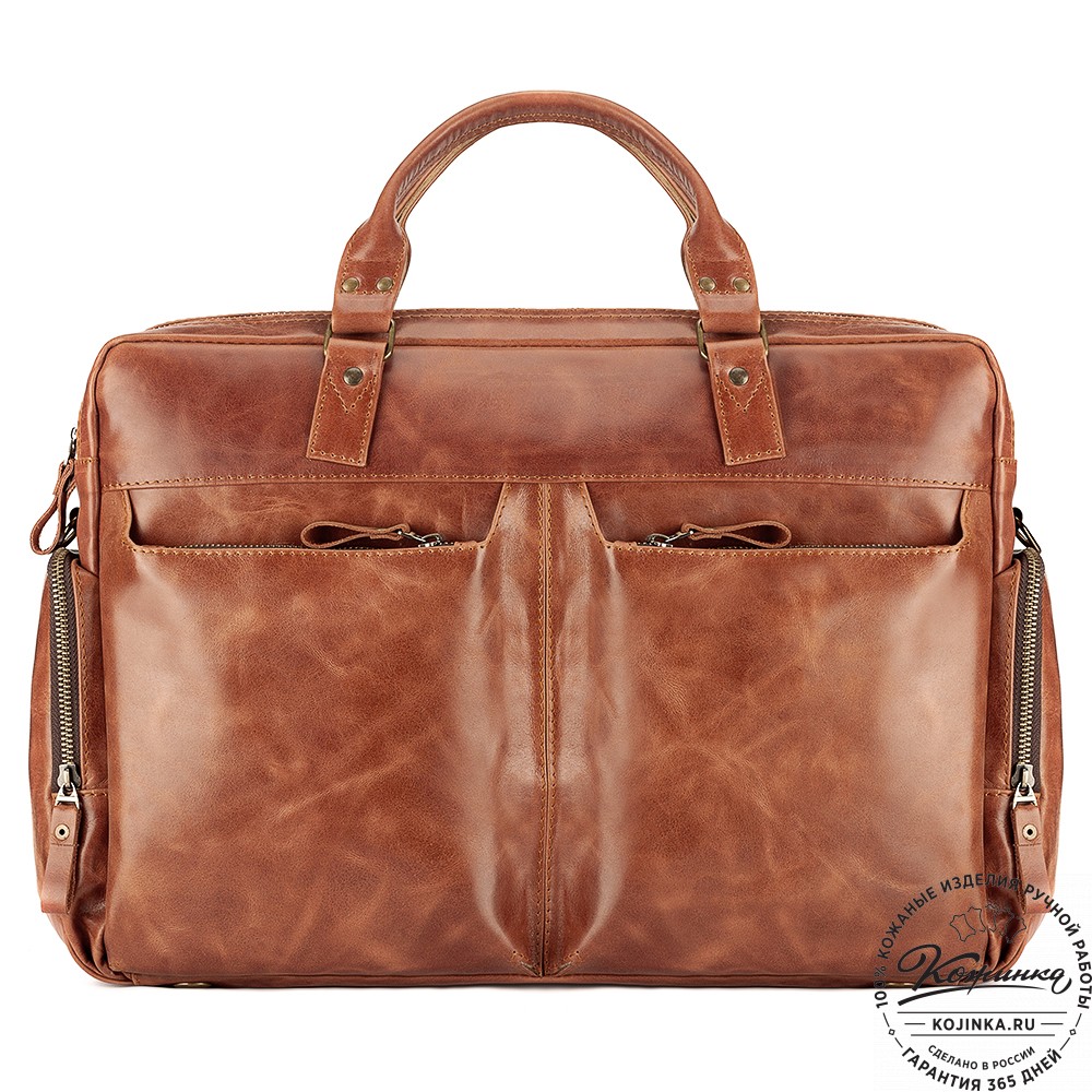 Кожаная деловая сумка для командировок "Бастилия" (рыжий антик)