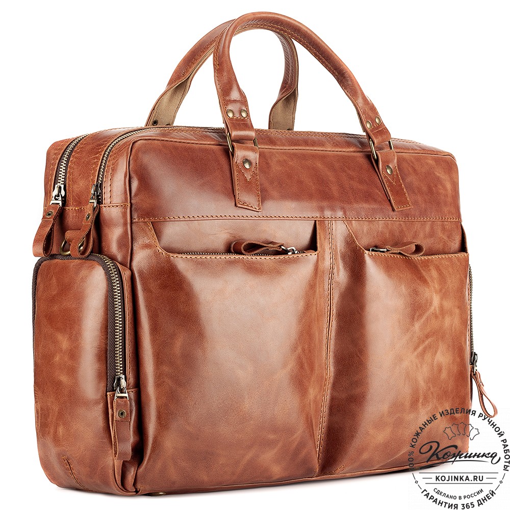 Кожаная деловая сумка для командировок "Бастилия" (рыжий антик)
