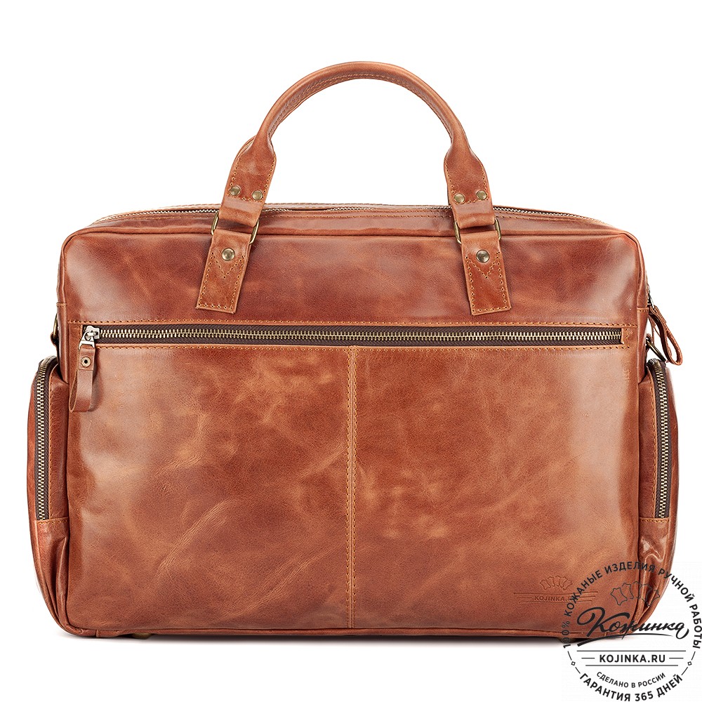 Кожаная деловая сумка для командировок "Бастилия" (рыжий антик)