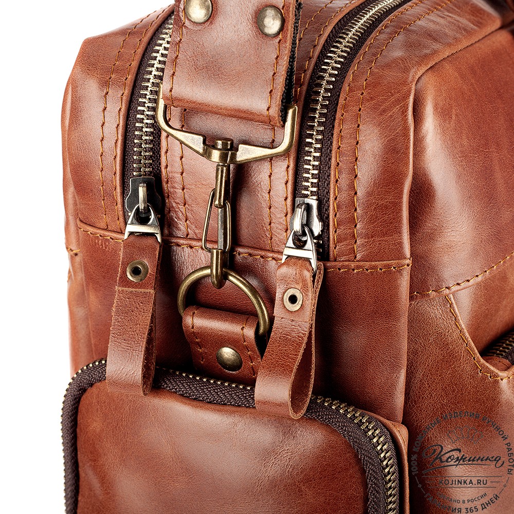 Кожаная деловая сумка для командировок "Бастилия" (рыжий антик)