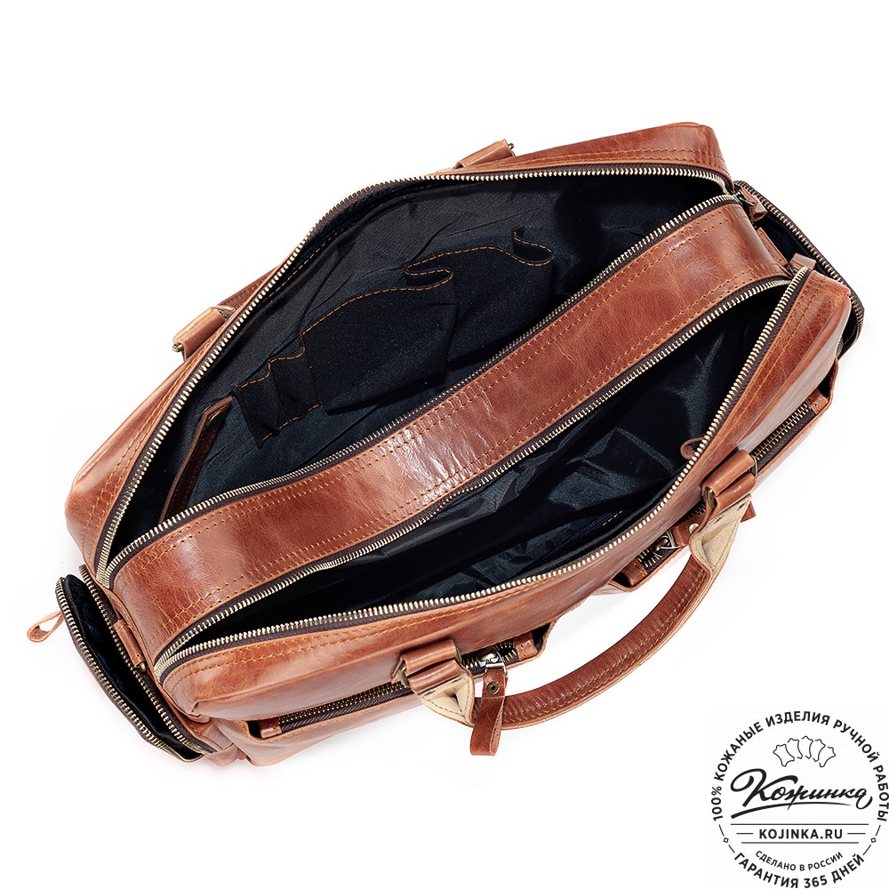 Кожаная деловая сумка для командировок "Бастилия" (рыжий антик)