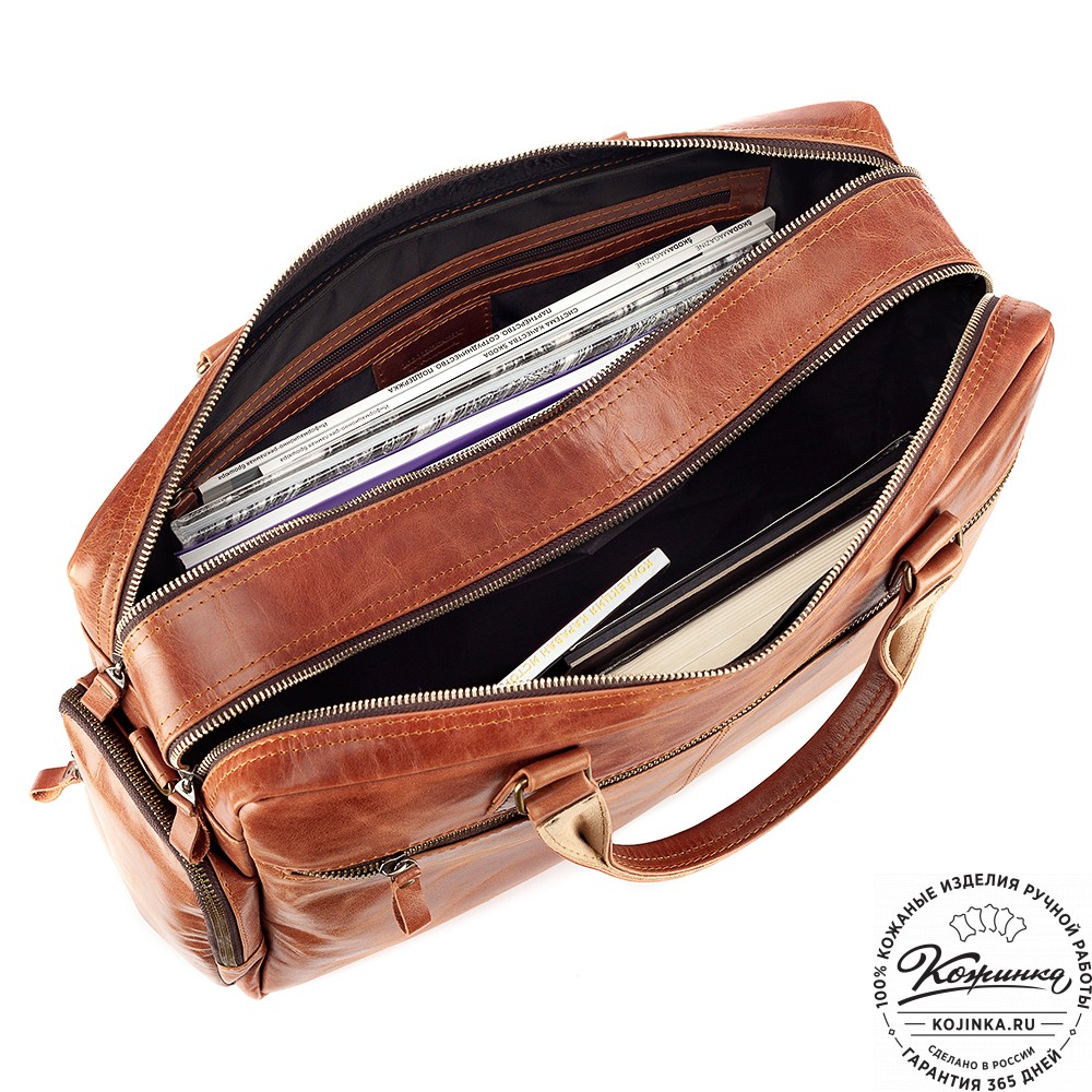 Кожаная деловая сумка для командировок "Бастилия" (рыжий антик)