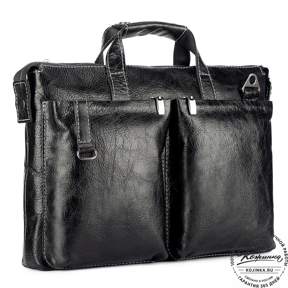 Кожаная деловая сумка "Стюарт" (глянец чёрный)