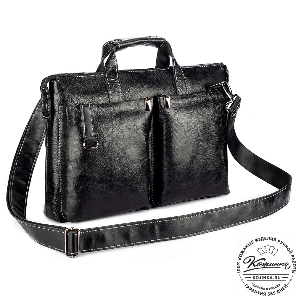 Кожаная деловая сумка "Стюарт" (глянец чёрный)