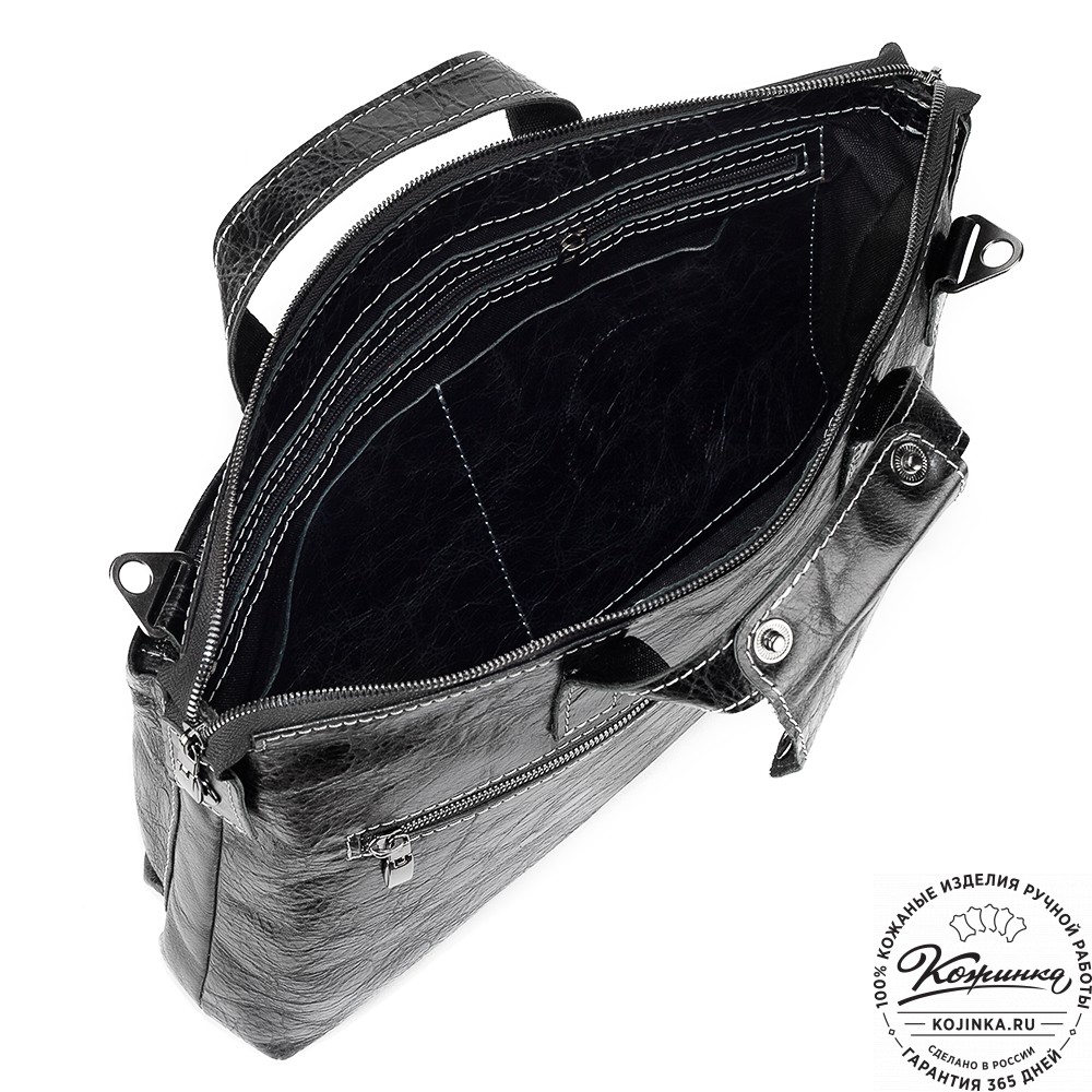 Кожаная деловая сумка "Стюарт" (глянец чёрный)