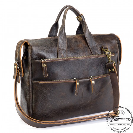 Кожаная деловая сумка "Марк" (коричневый эксклюзив)