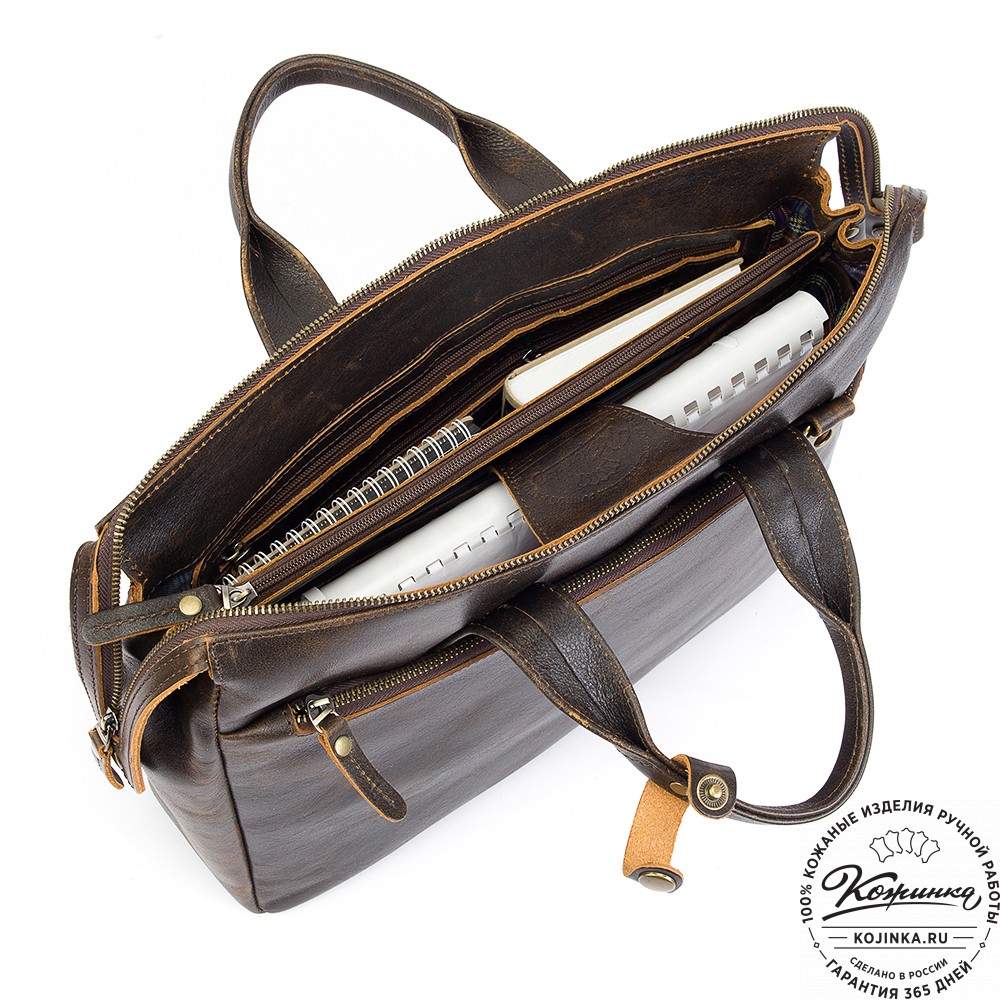 Кожаная деловая сумка "Марк" (коричневый эксклюзив)