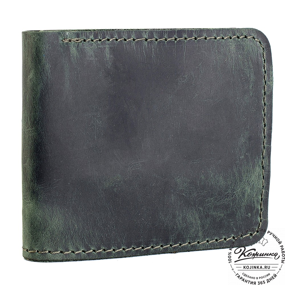 Кожаный бумажник "Рокки" (изумруд крейзи)