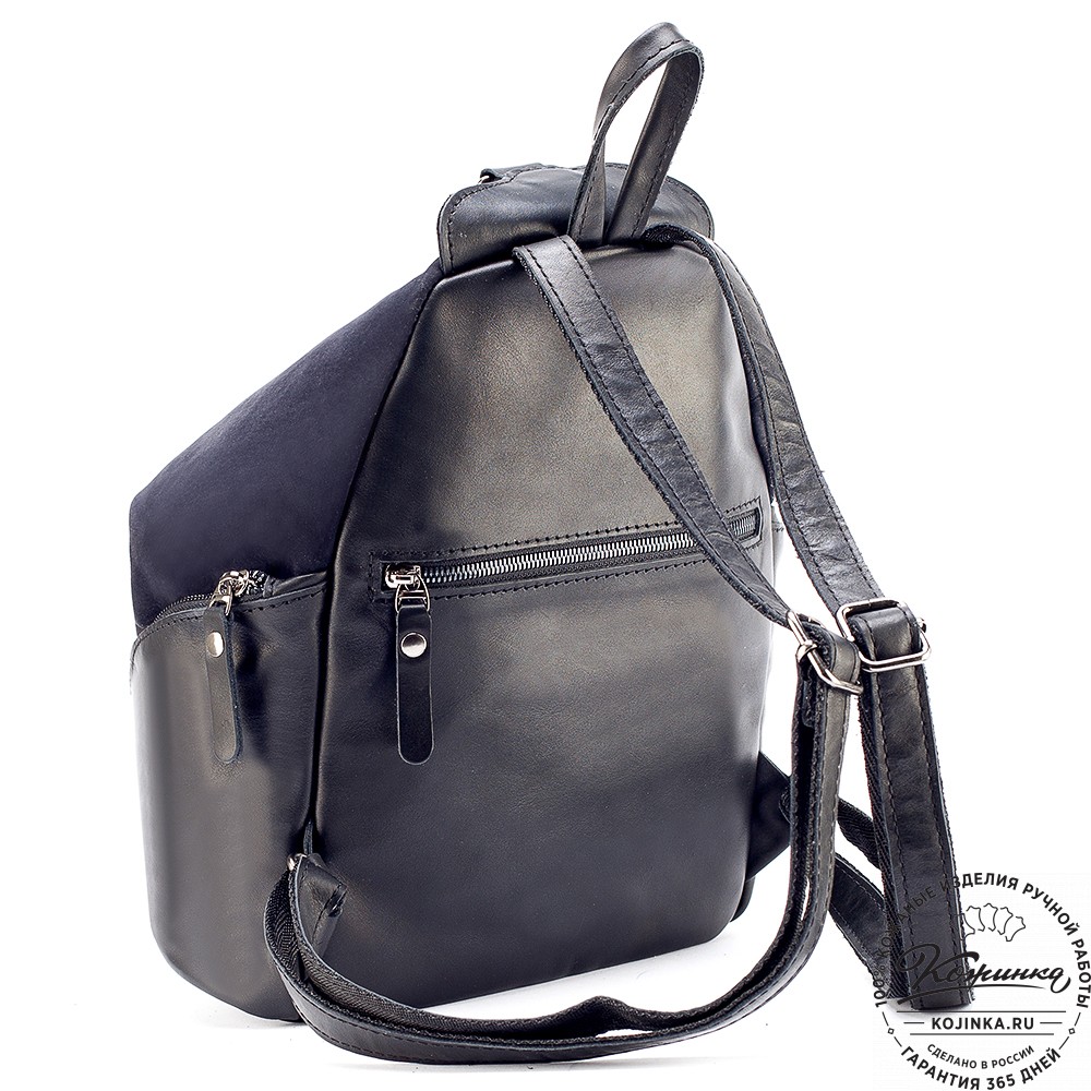 Женский кожаный рюкзак "Афродита" (тёмно-синий с чёрным)