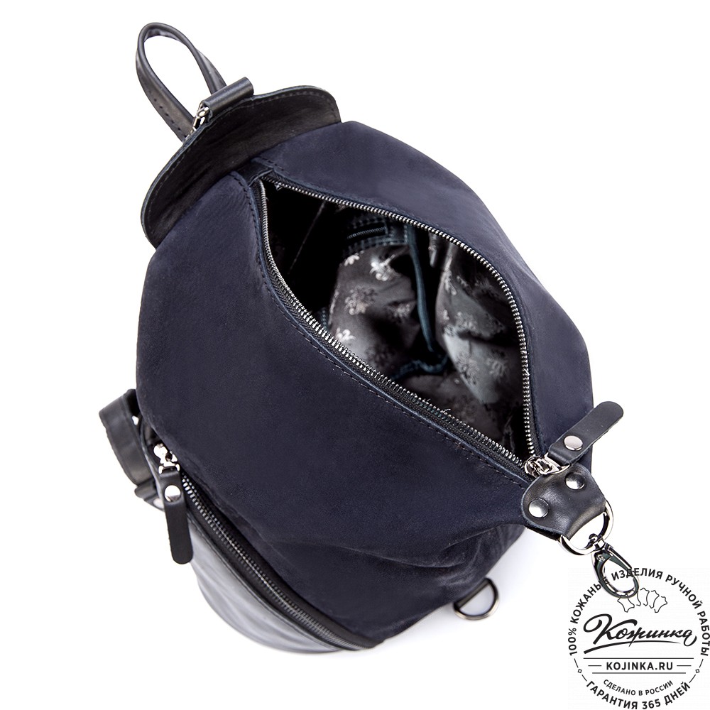 Женский кожаный рюкзак "Афродита" (тёмно-синий с чёрным)
