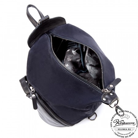 Женский кожаный рюкзак "Афродита" (тёмно-синий с чёрным)