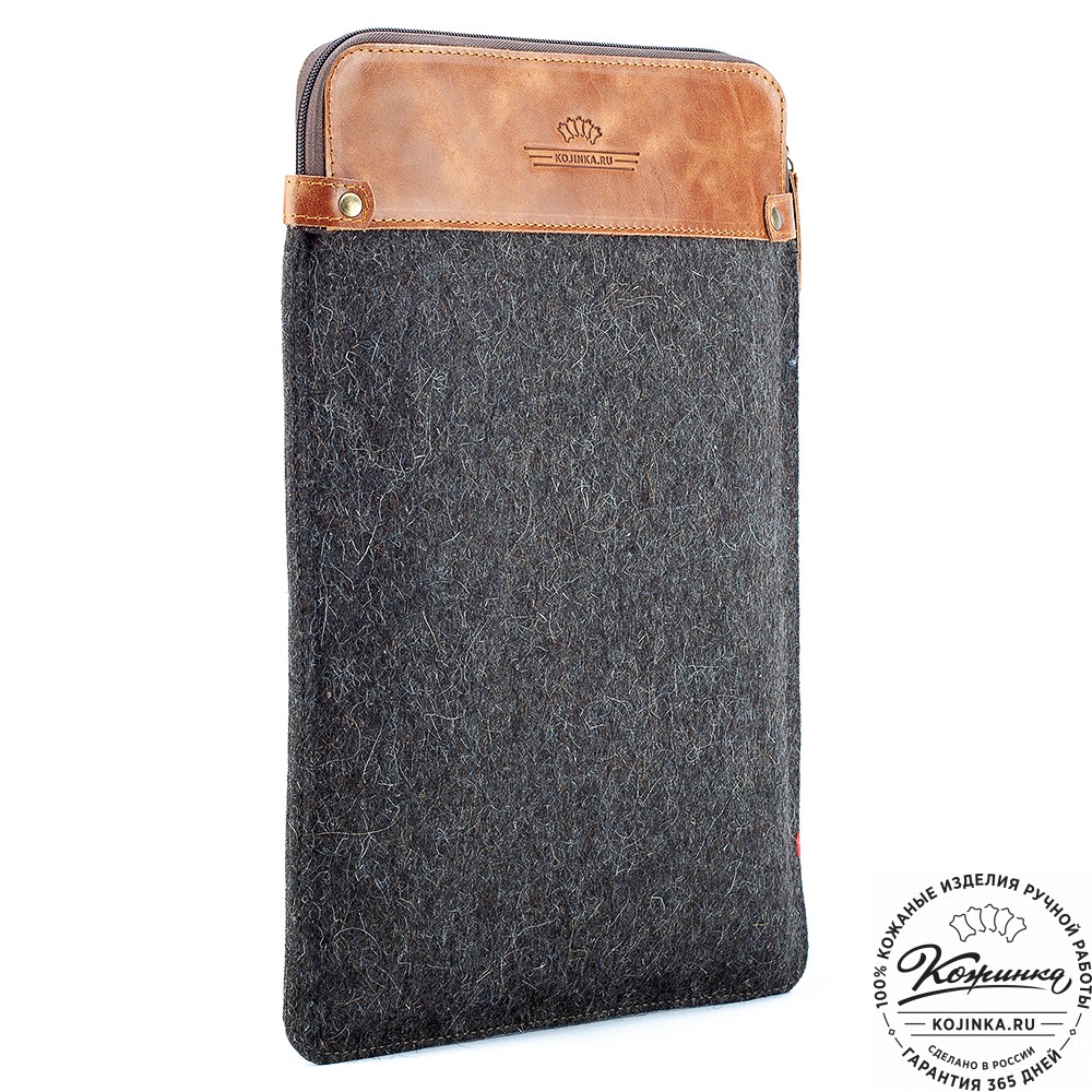 Чехол для ноутбука из кожи и войлока "Гладиатор" (серый с коричневым)