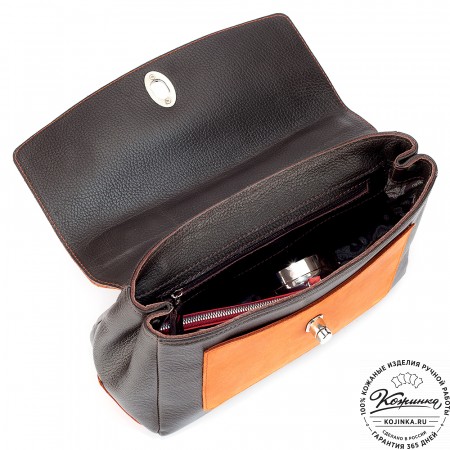 Женская кожаная сумка "Эстель" (тёмно-коричневый с оранжевым)