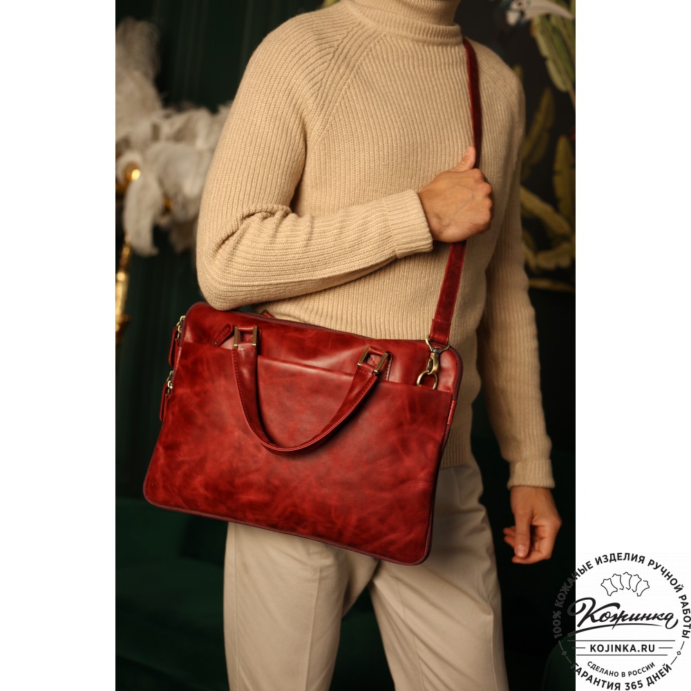 Кожаная деловая сумка "Ральф" (синий антик) 