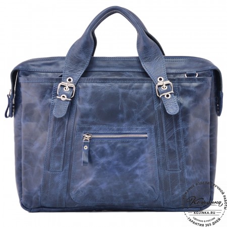 Деловая кожаная сумка "Доминик" (синий антик)