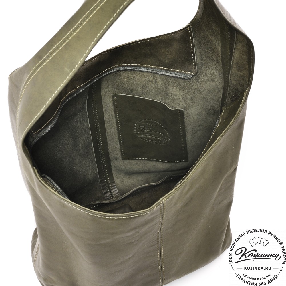 Женская кожаная сумка "Винтаж" с ключницей (хаки гладкая кожа) 