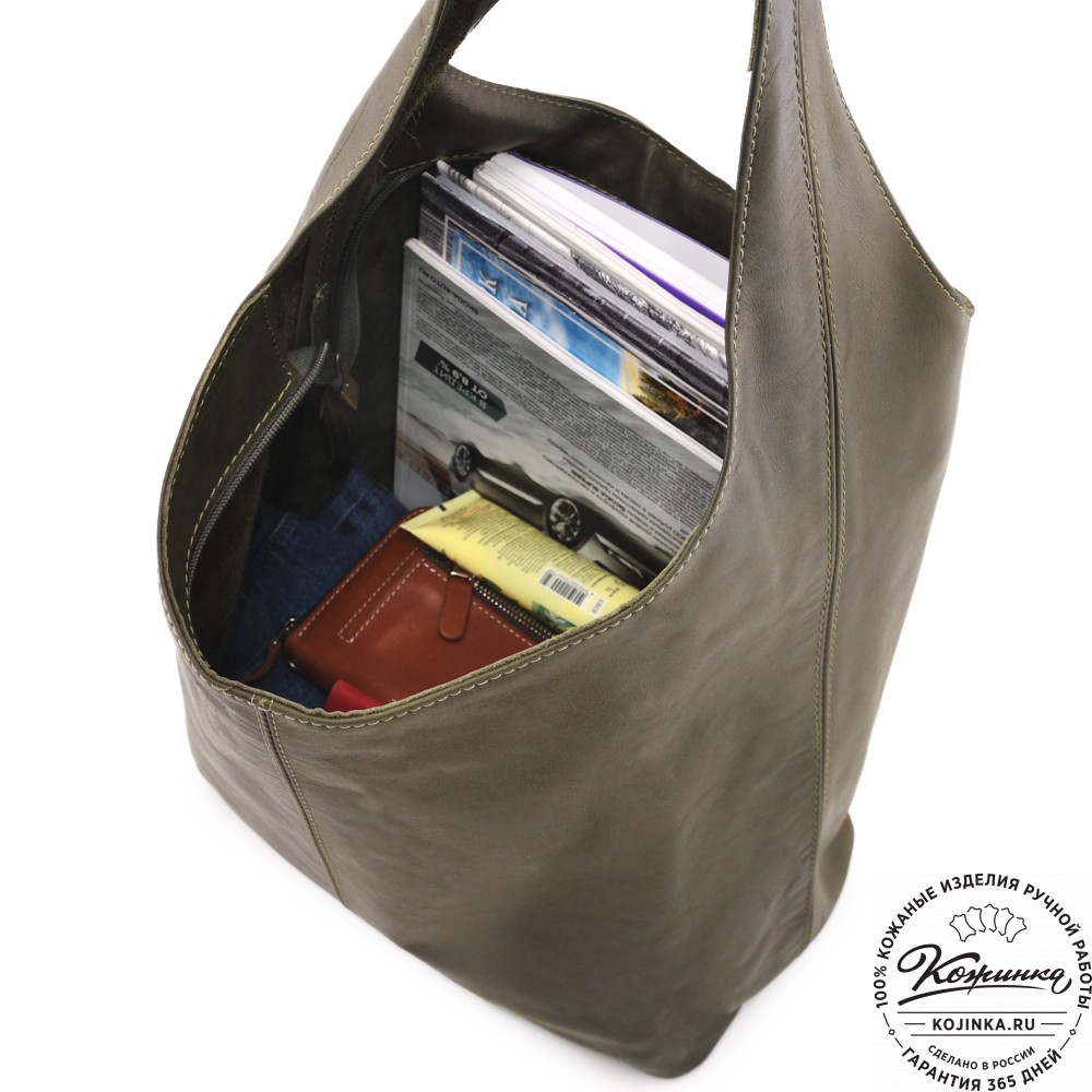 Женская кожаная сумка "Винтаж" с ключницей (хаки гладкая кожа) 