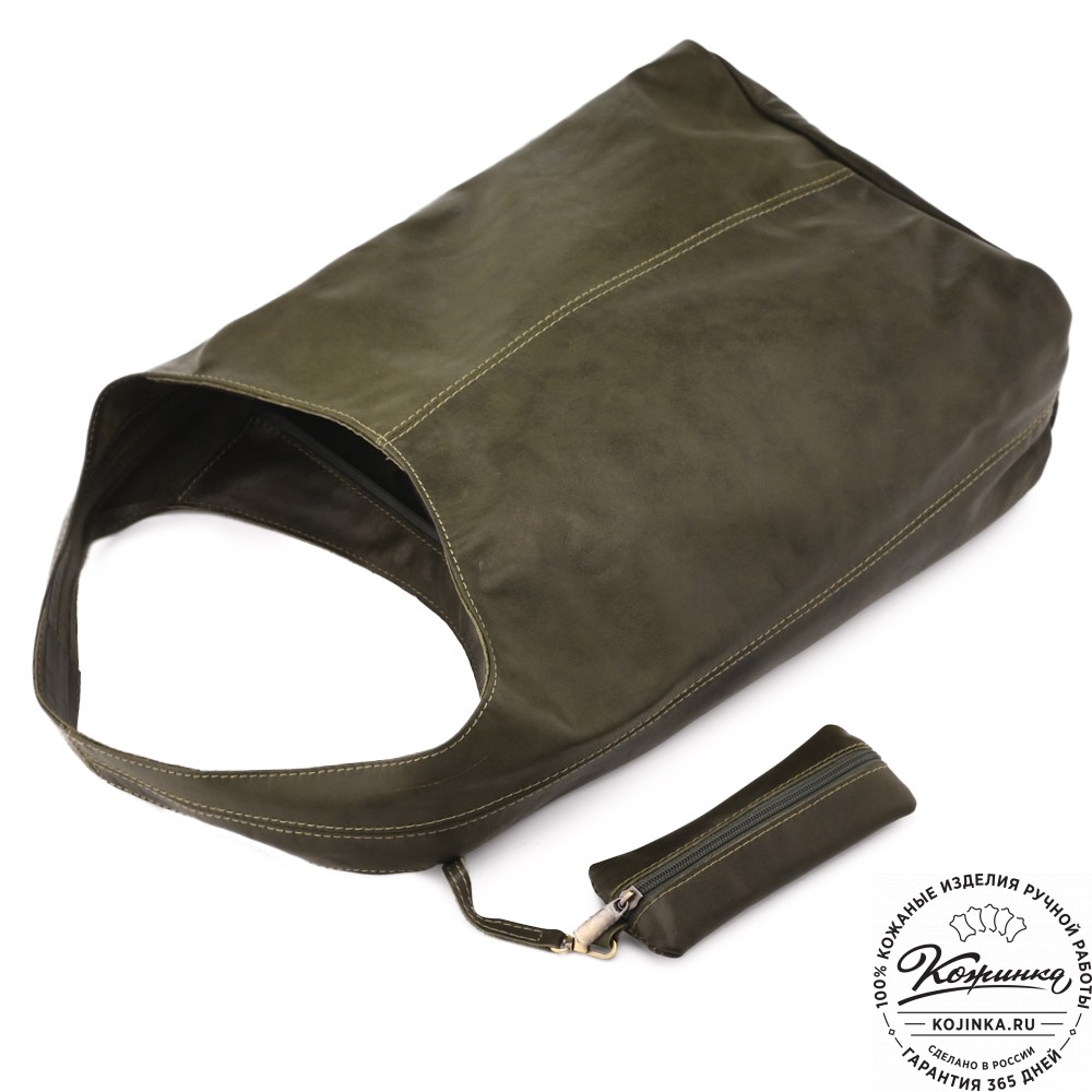 Женская кожаная сумка "Винтаж" с ключницей (хаки гладкая кожа) 