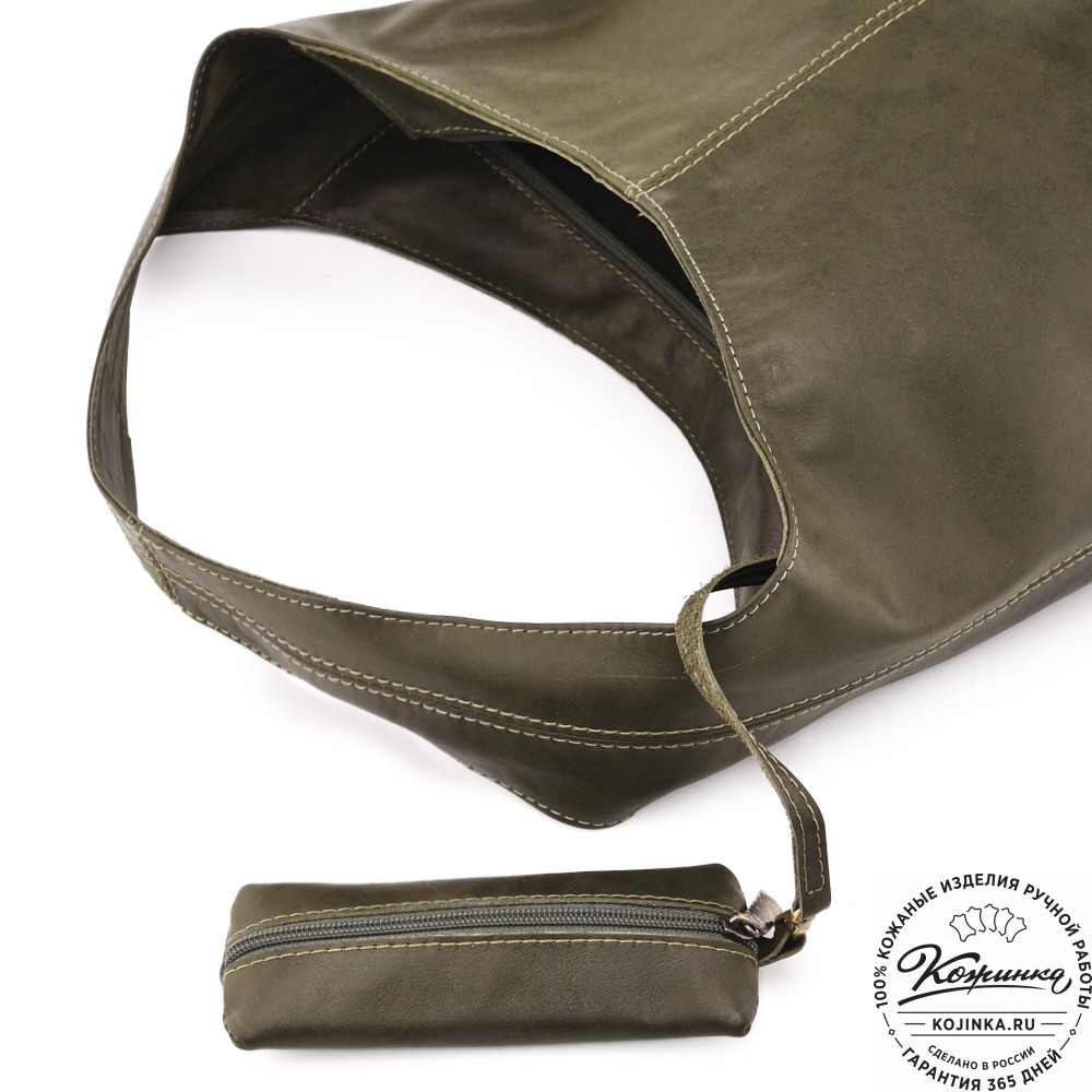 Женская кожаная сумка "Винтаж" с ключницей (хаки гладкая кожа) 