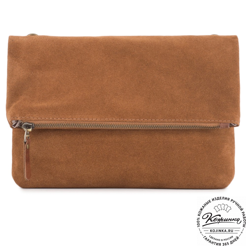Кожаный клатч "Молли" велюр (рыжая)