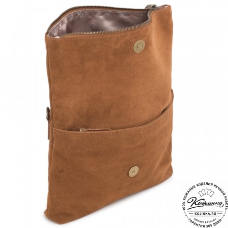 Кожаный клатч "Молли" велюр (рыжая)