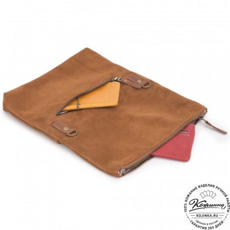 Кожаный клатч "Молли" велюр (рыжая)