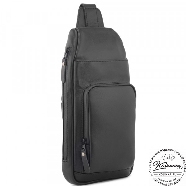 Кожаная сумка на грудь "Вульф" (черная) . фото 1