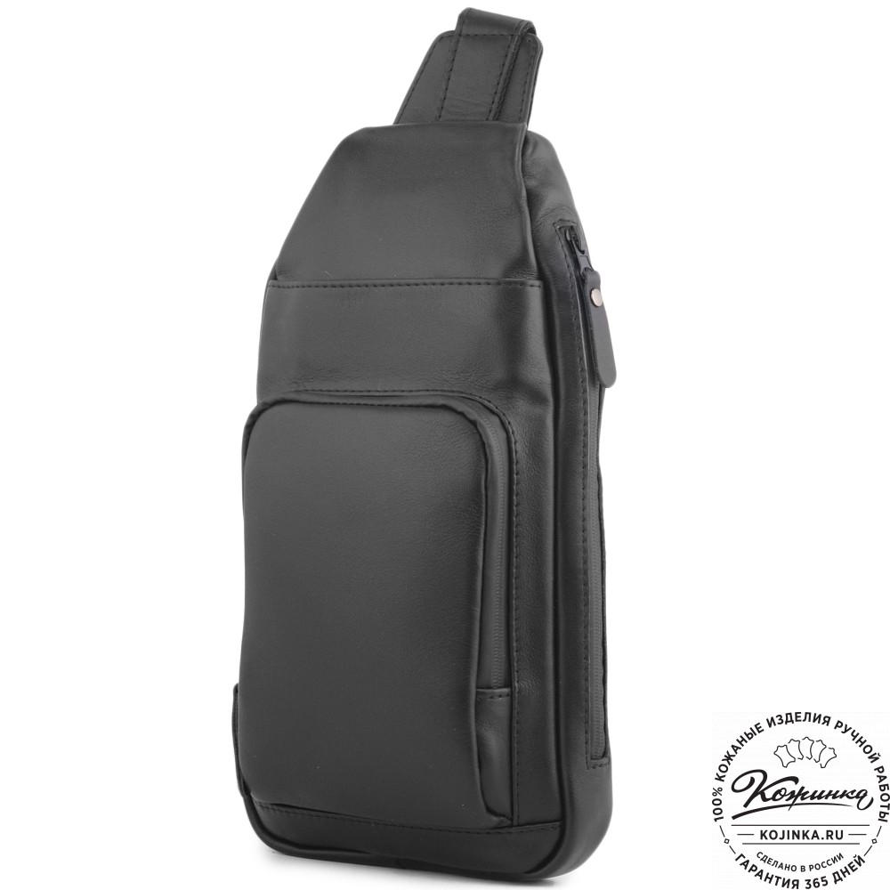 Кожаная сумка на грудь "Вульф" (черная) 