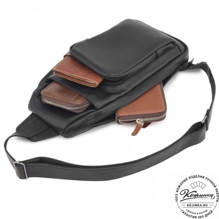 Кожаная сумка на грудь "Вульф" (черная) 
