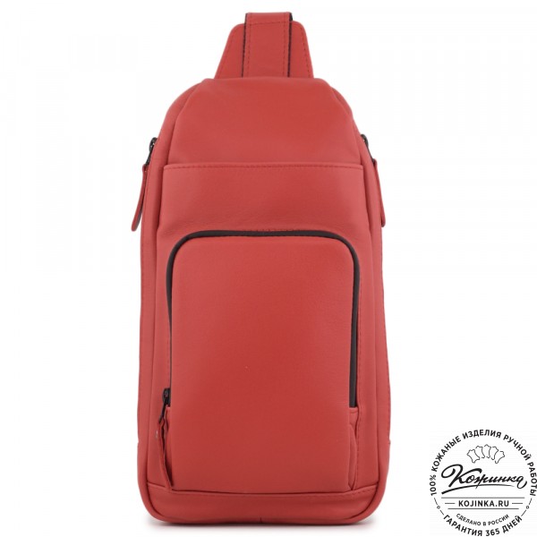 Кожаная сумка на грудь "Вульф" (красная). фото 1