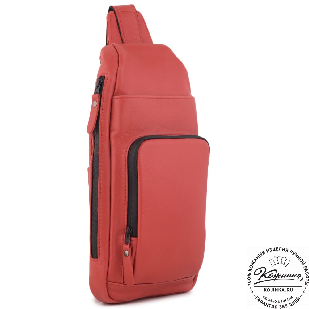 Кожаная сумка на грудь "Вульф" (красная)