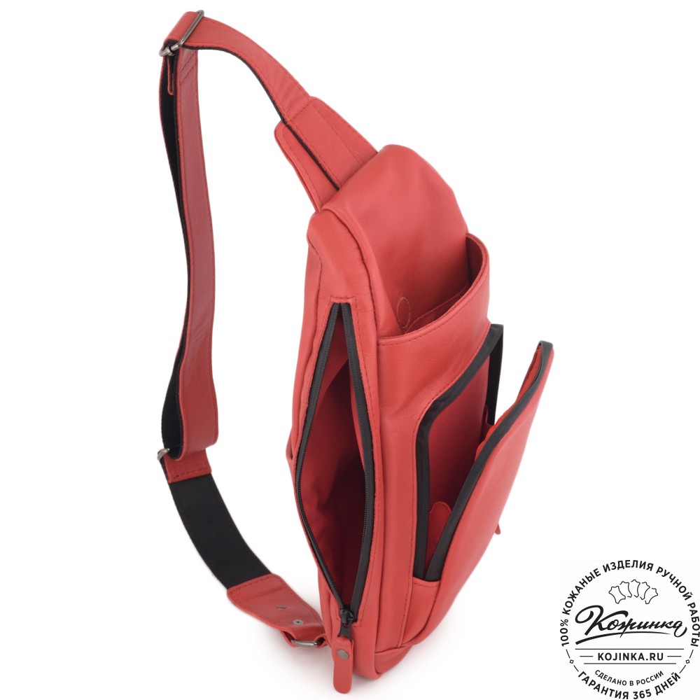 Кожаная сумка на грудь "Вульф" (красная)
