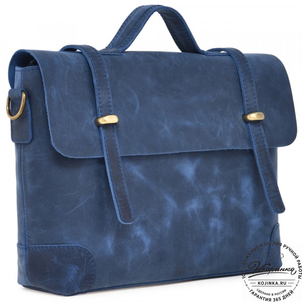  Кожаный портфель "Англетер" (синий крейзи) . фото 1