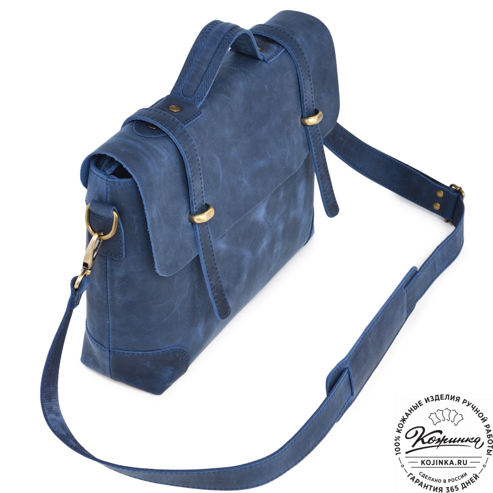  Кожаный портфель "Англетер" (синий крейзи) 