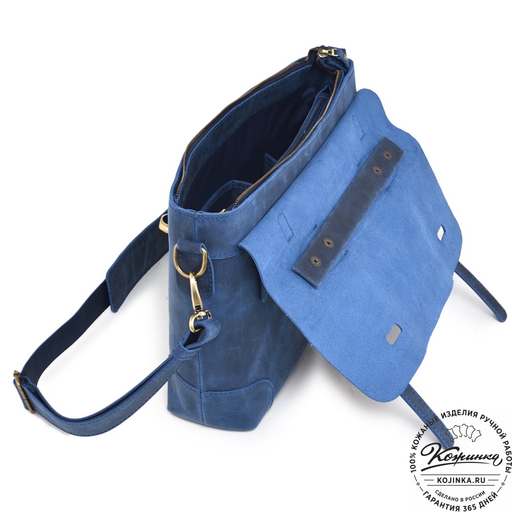  Кожаный портфель "Англетер" (синий крейзи) 